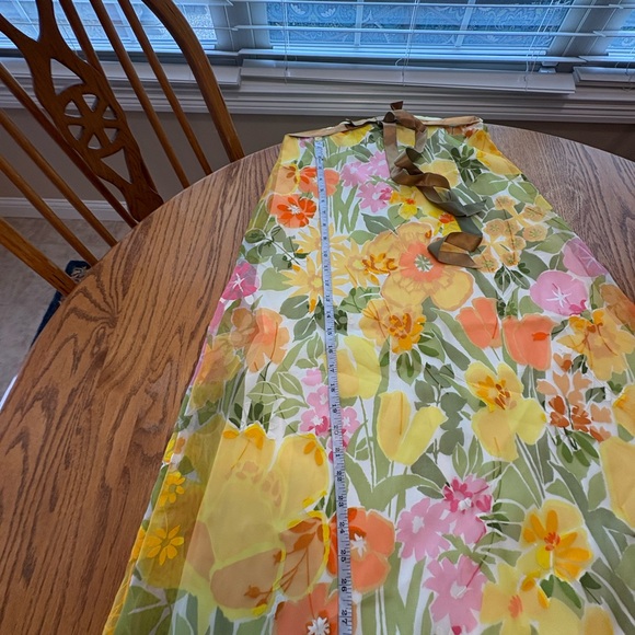 Montgomery Ward Vintage 60’s Yellow Floral Organza Maxi Dress Flouncy S Msrmnts - Picture 8 of 12
